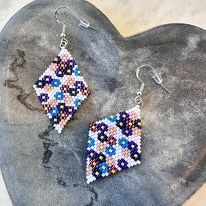 Spring Flowers Seed Bead Earrings Handwoven Beaded Earrings Gift for Her